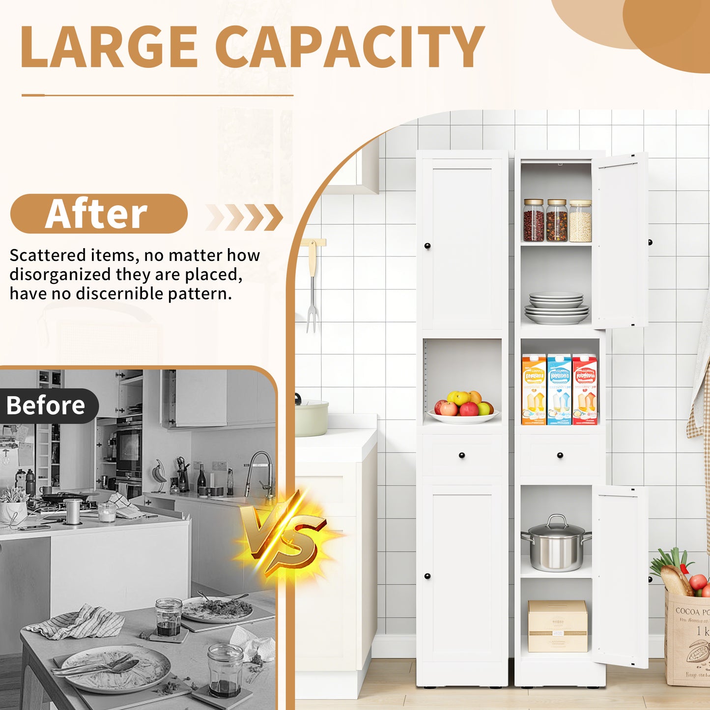 VIYET 71" Tall Bathroom Storage Cabinet, Narrow Metal Linen Cabinet with 2 Doors, Adjustable Shelves, Freestanding Storage Organizer