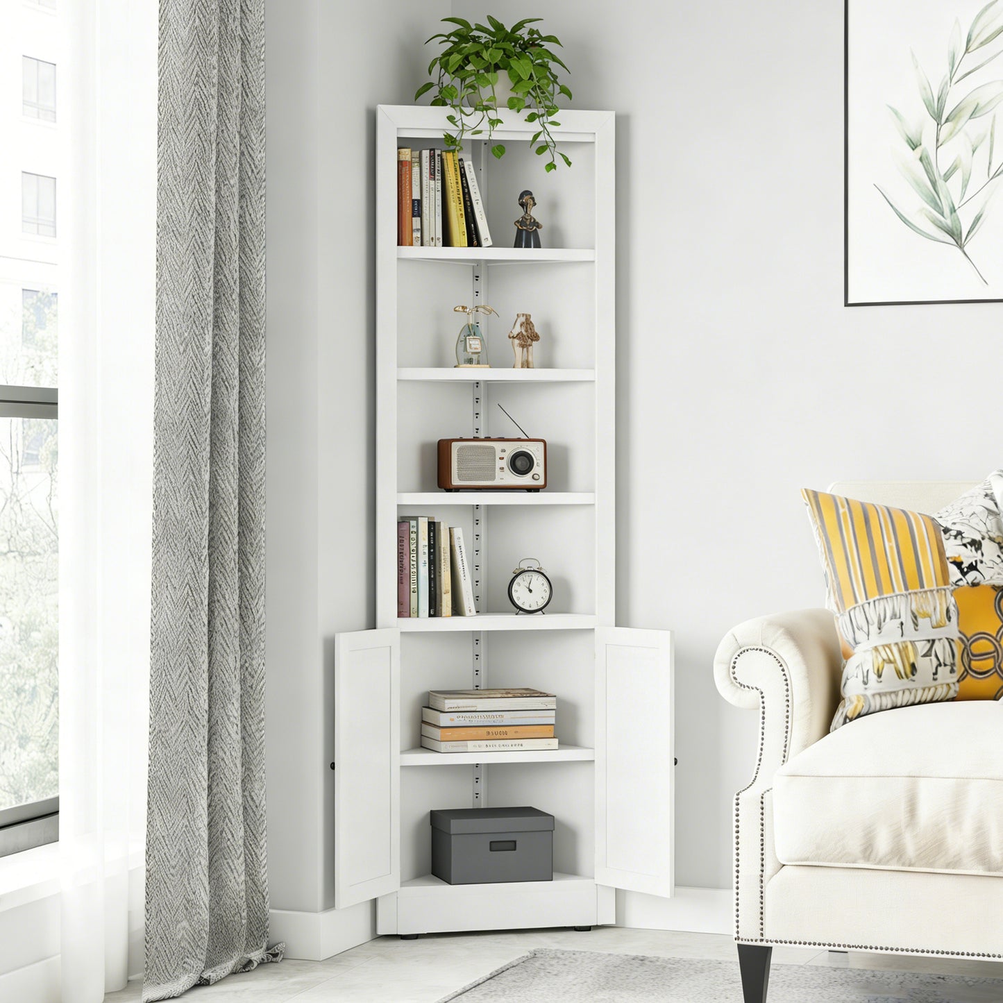 VIYET 71" Tall Corner Storage Cabinet, 5-Tier Metal Corner Cabinet with Adjustable Shelves, Freestanding Space-Saving Organizer