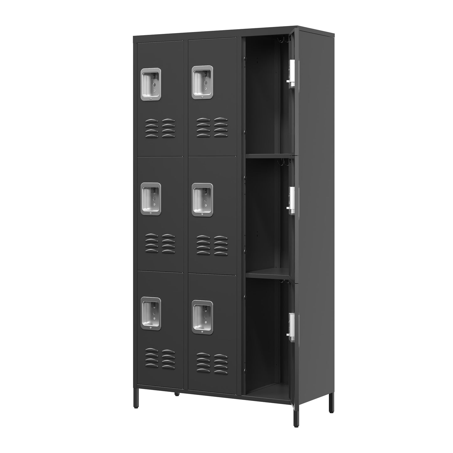 VIYET 72" 9 Door Metal Storage Locker Cabinet with Locks, Freestanding Steel Employee Locker for School, Office, Gym & Garage, Black
