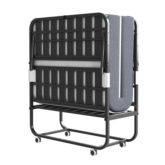 VIYET Twin Folding Rollaway Guest Bed with 5" Memory Foam Mattress, 450LB Heavy Duty Portable Bed with Wheels, Extra Long