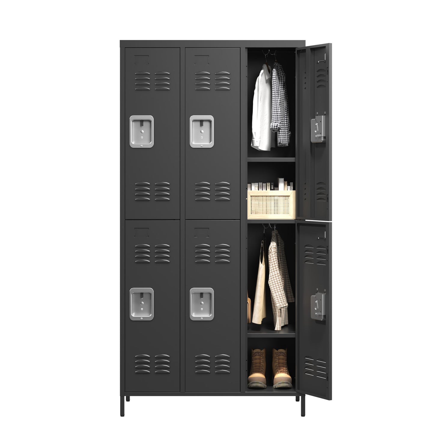 VIYET 72" 6 Door Metal Storage Locker Cabinet with Locks, Freestanding Employee Locker for Office, School, Gym, Garage & Home, Black