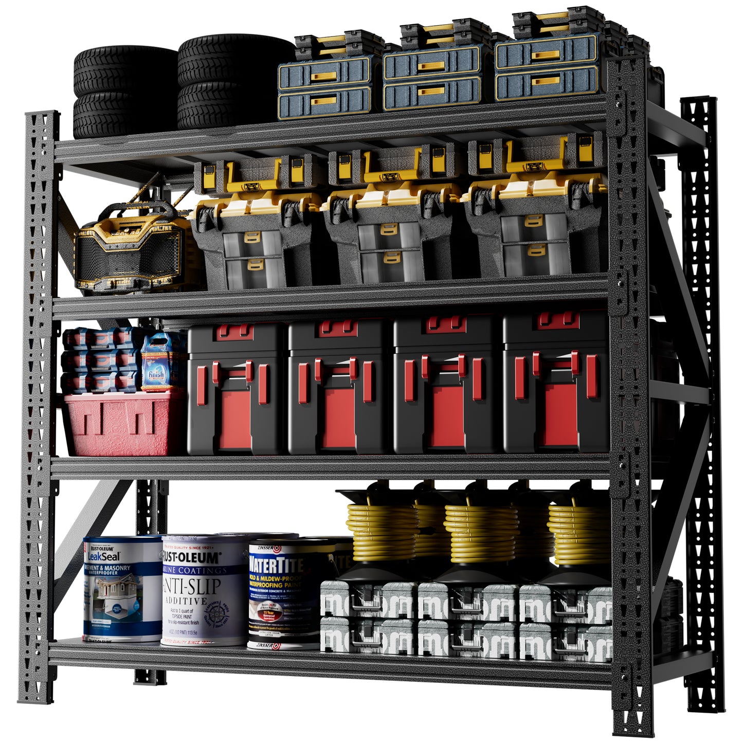 VIYET 4-Shelf Heavy Duty Metal Garage Shelving, 5000 LBS Capacity Adjustable Industrial Storage Unit, 63"H×67"W×23.7", Open Rack for Warehouse Gym, Black