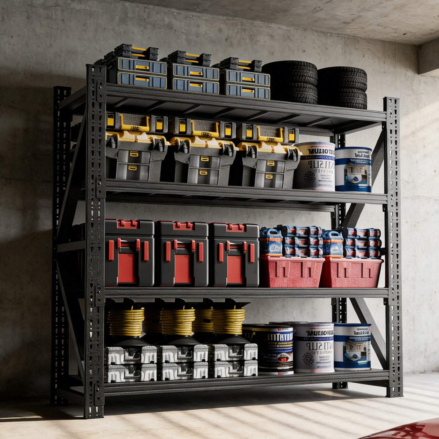 VIYET 69"H 5000LBS Industrial Shelving, 4-Tier Adjustable Heavy Duty Metal Garage Rack, Black for Warehouse Gym