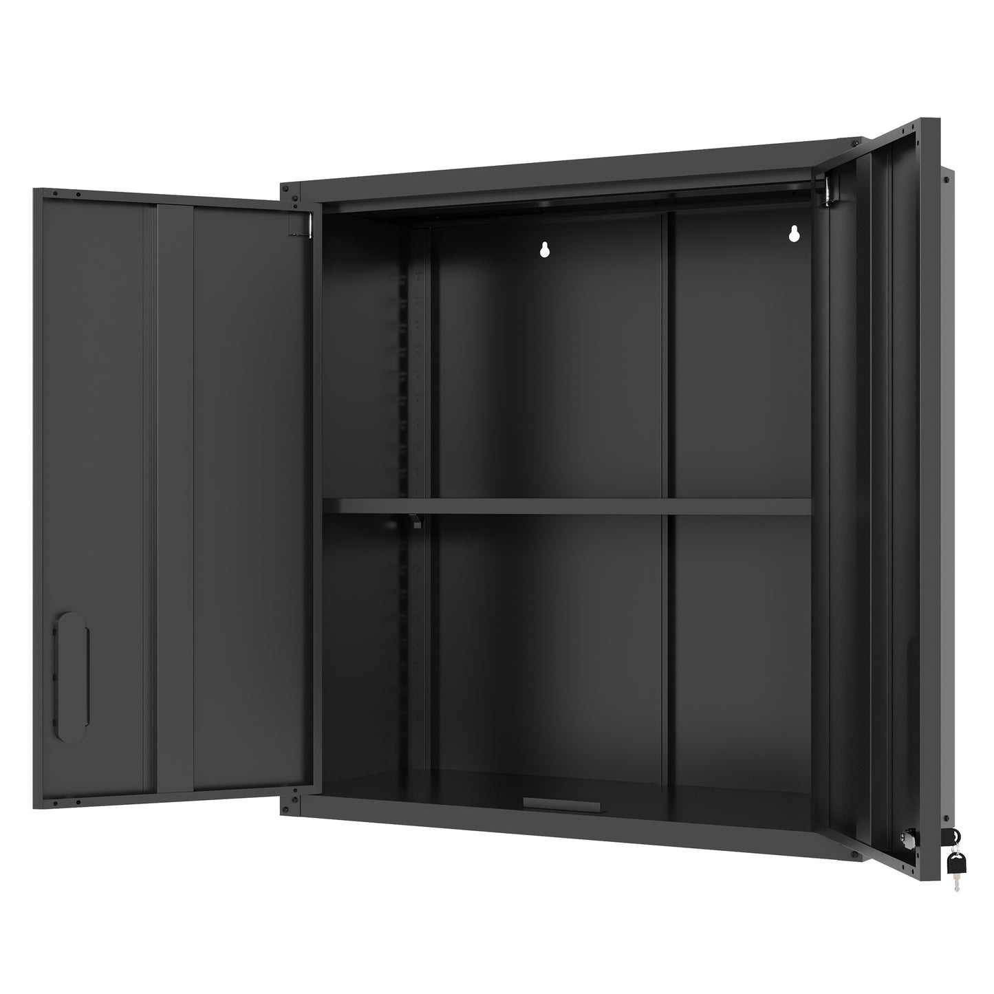 VIYET 30" Wall-Mounted Metal Tool Storage Cabinet - Heavy-Duty Steel Garage Cabinet with 2 Locking Doors & 1 Open Drawer, Space-Saving Black