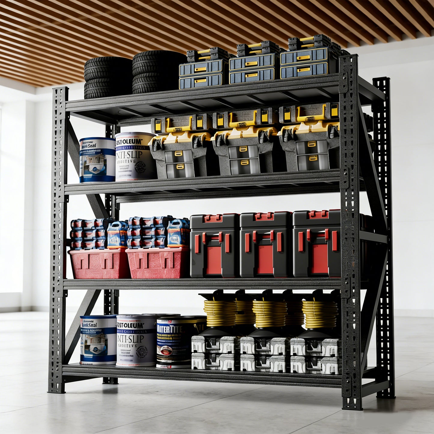VIYET 69"H 5000LBS Industrial Shelving, 4-Tier Adjustable Heavy Duty Metal Garage Rack, Black for Warehouse Gym