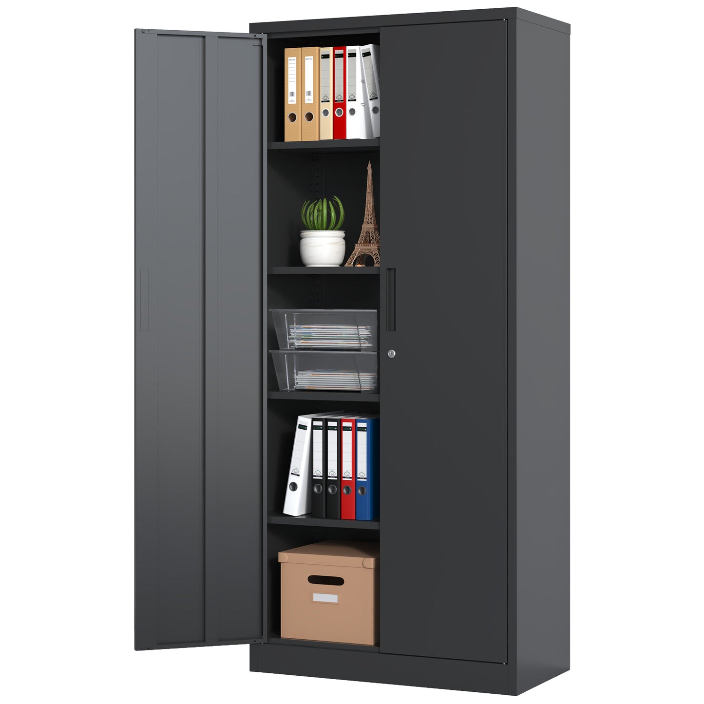 VIYET 72"H Metal Garage Storage Cabinet, Black Lockable Steel Cabinet with 4 Adjustable Shelves & Doors for Home Office Pantry Classroom