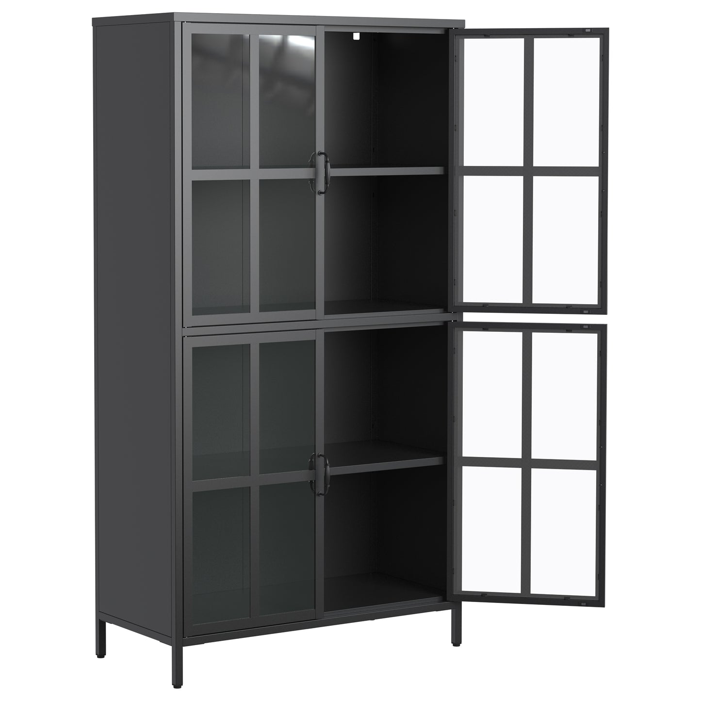 VIYET 63"H Premium Black Metal Storage Cabinet, Tempered Glass Doors + Adjustable Shelves, Anti-Tipping & Magnetic Silent Closure for Home/Office