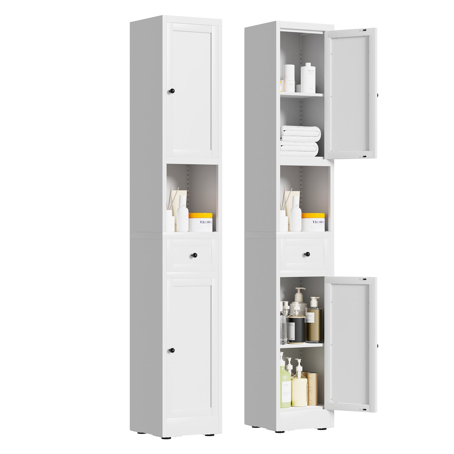 VIYET 71" Tall Bathroom Storage Cabinet, Narrow Metal Linen Cabinet with 2 Doors, Adjustable Shelves, Freestanding Storage Organizer