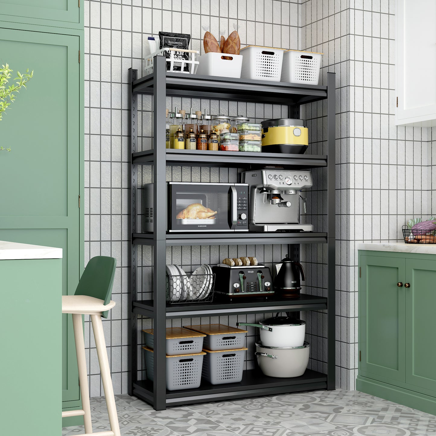 VIYET 72" 5-Tier Heavy-Duty Metal Storage Shelves - 2000lbs Total Capacity Adjustable 35.4" W Rack for Garage, Kitchen & Warehouse, Black
