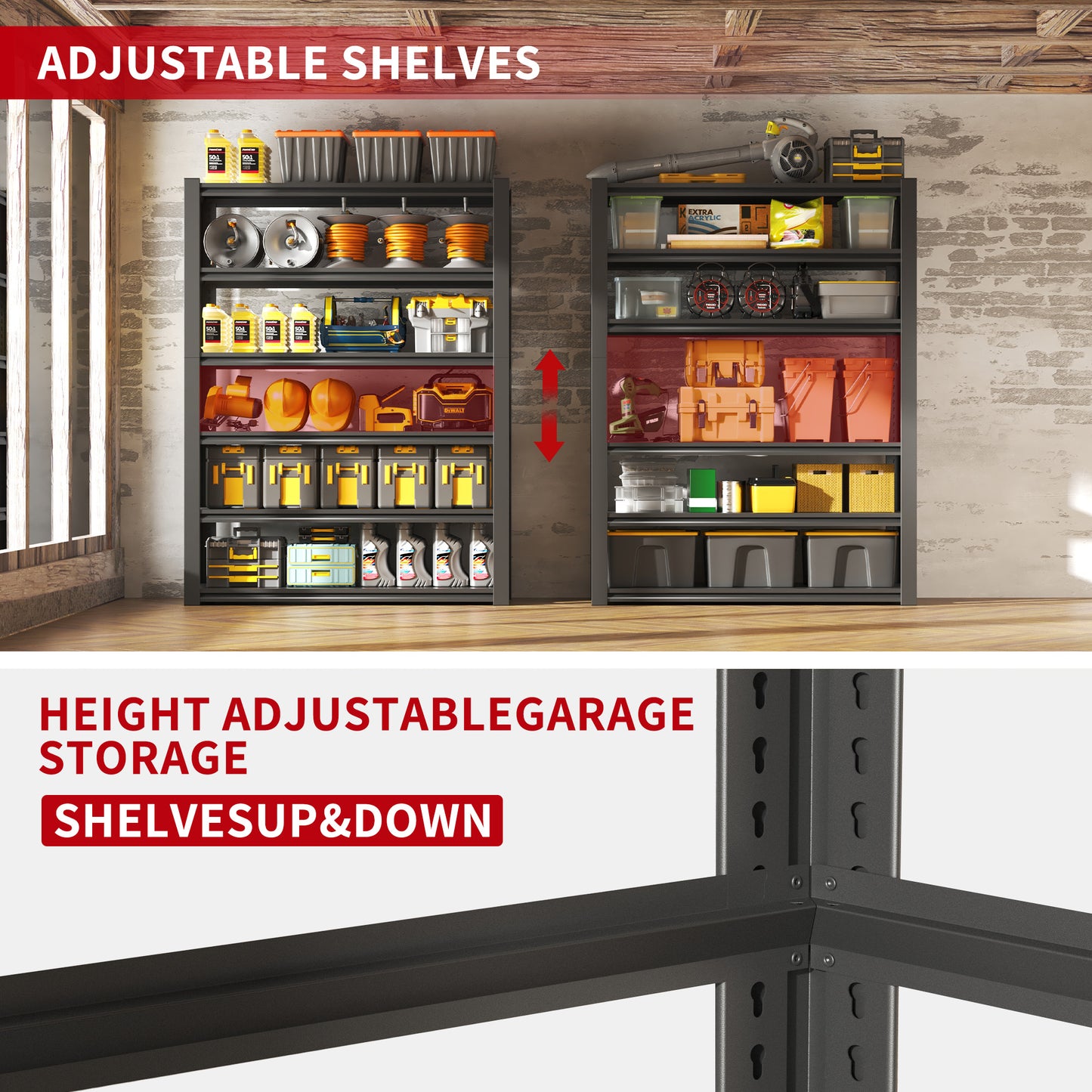 VIYET 82"H 6-Tier Heavy-Duty Metal Storage Shelves - 2400LBS Total (400LBS/Shelf), 48"W×18"D Adjustable, for Garage/Kitchen/Gym/Warehouse (Black+Gray)