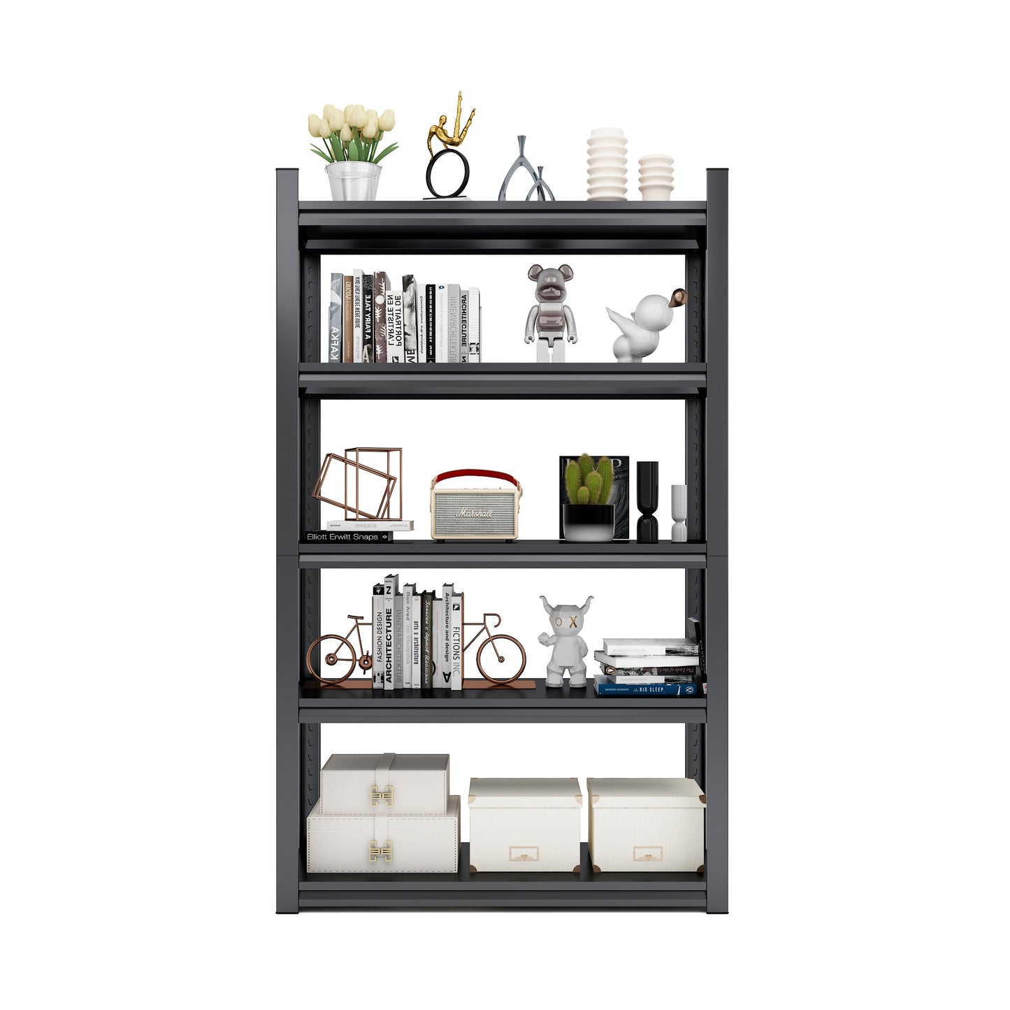 VIYET 78" 5-Tier Extra Wide Heavy-Duty Metal Storage Shelves - 2000lbs Capacity Adjustable Shelving for Garage, Warehouse & Gym, Black