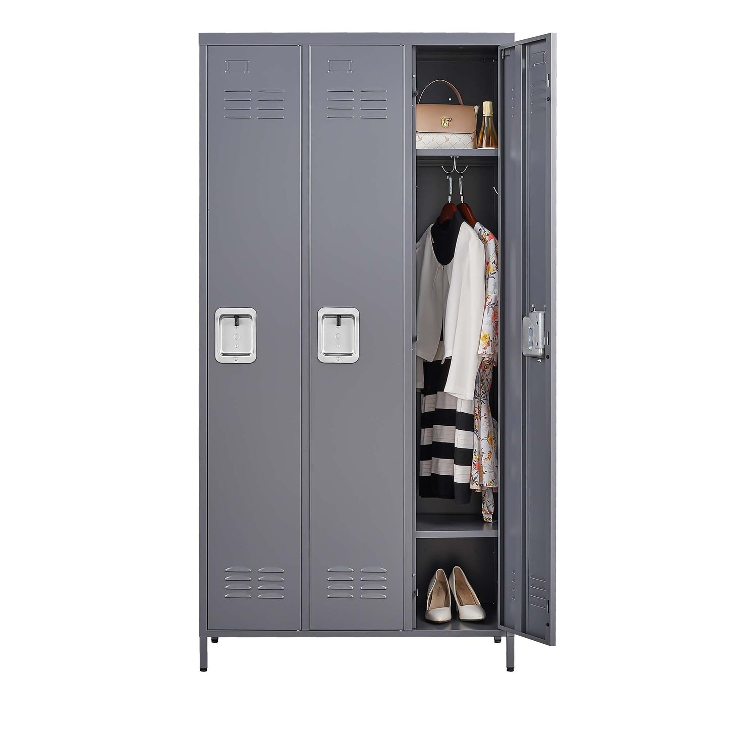 VIYET 72" 3-Door Metal Locker Cabinet, Gray Steel Storage w/ Independent Locks (Employee/Gym/Office/School Organizer)