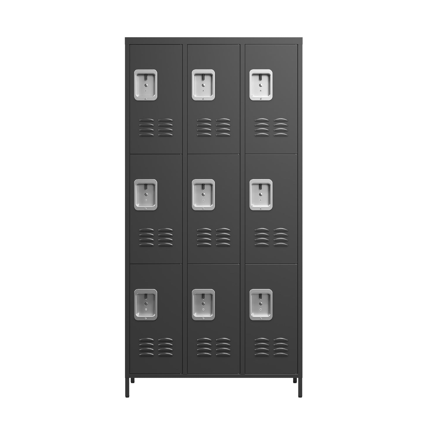 VIYET 72" 9 Door Metal Storage Locker Cabinet with Locks, Freestanding Steel Employee Locker for School, Office, Gym & Garage, Black