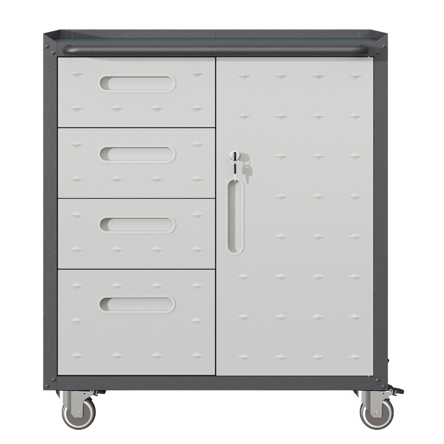 VIYET 35"H Heavy-Duty Steel Tool Cabinet with Wheels - 4 Drawers + 1 Lockable Compartment (Adjustable Shelf), 200LBS Capacity, Mobile Organizer for Garage/Home/Office/Warehouse, Black+Gray