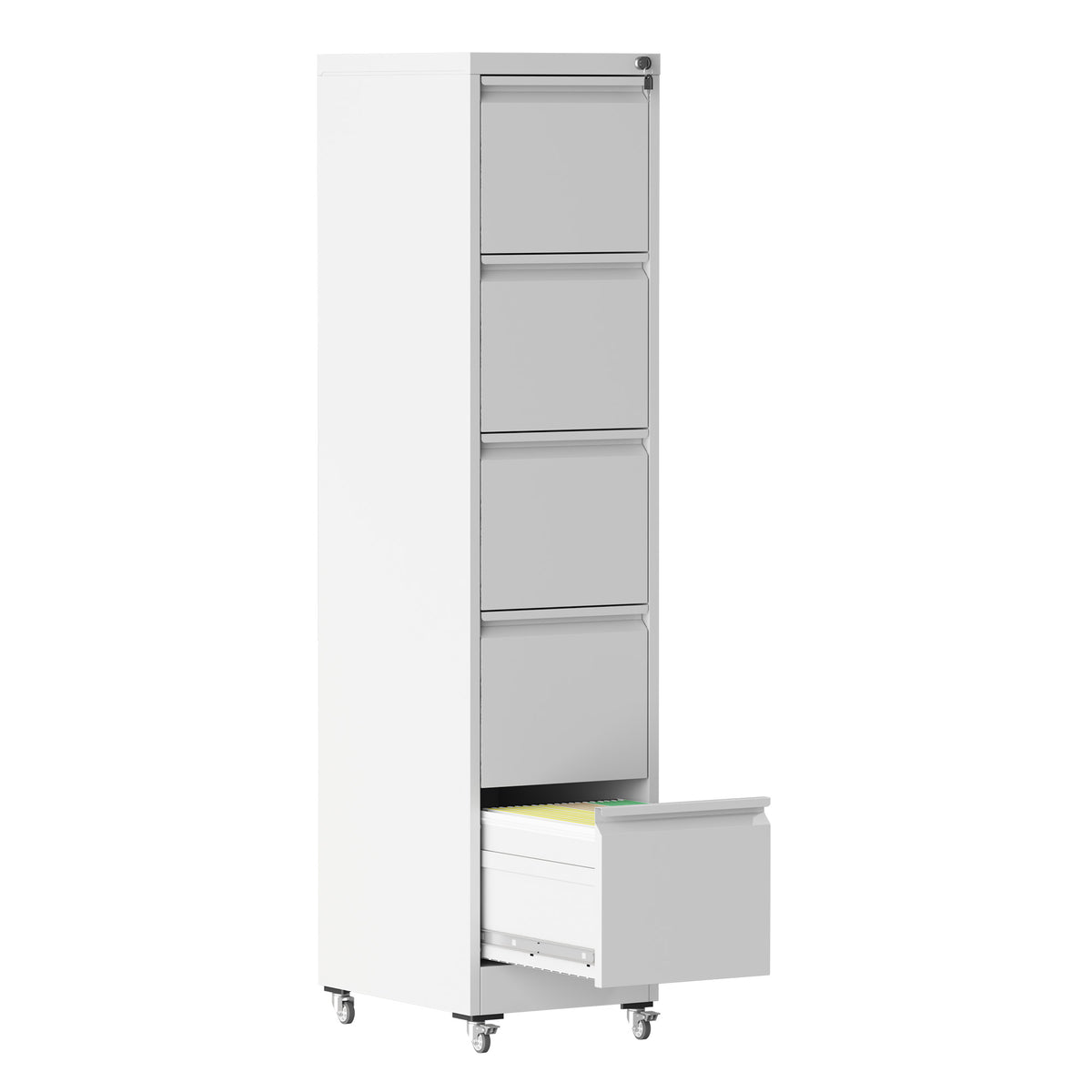 VIYET 5 Drawer Vertical File Cabinet, Metal Rolling Filing Cabinet with Lock, Fits A4, Letter & Legal Files, Home Office Storage