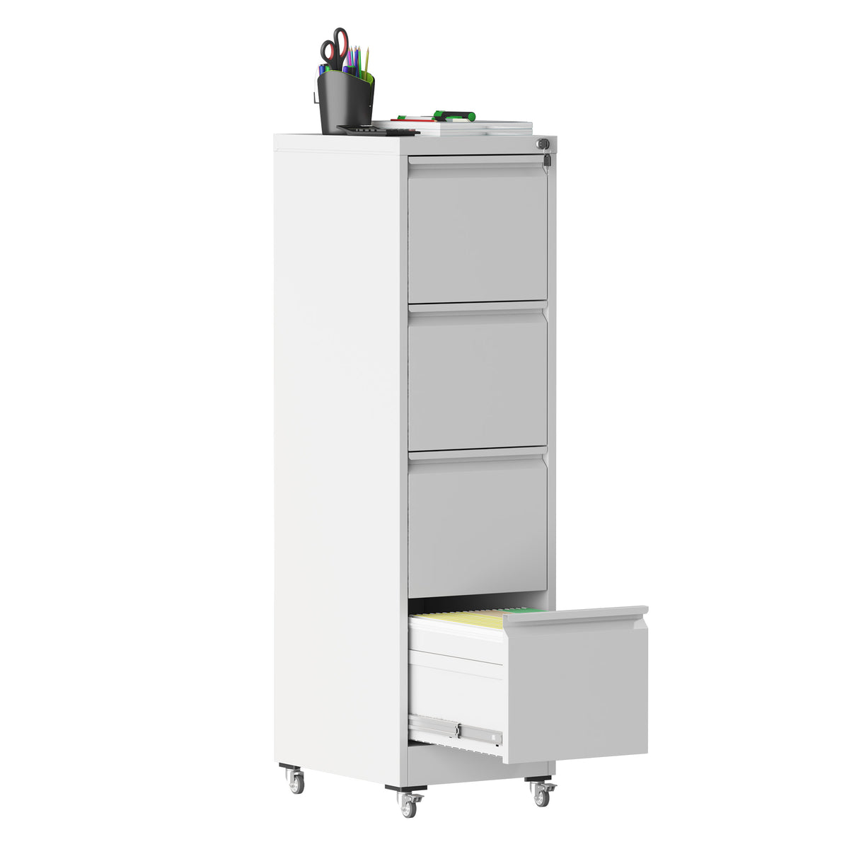 VIYET 4 Drawer Vertical File Cabinet, Metal Locking Filing Cabinet with Wheels, Legal & Letter File Storage, Anti-Tip Office Cabinet
