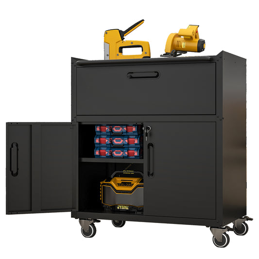 VIYET Metal Garage Storage Cabinet with Wheels, Lockable Utility Cabinet with Drawer & Adjustable Shelf, Heavy Duty Rolling Tool Organizer