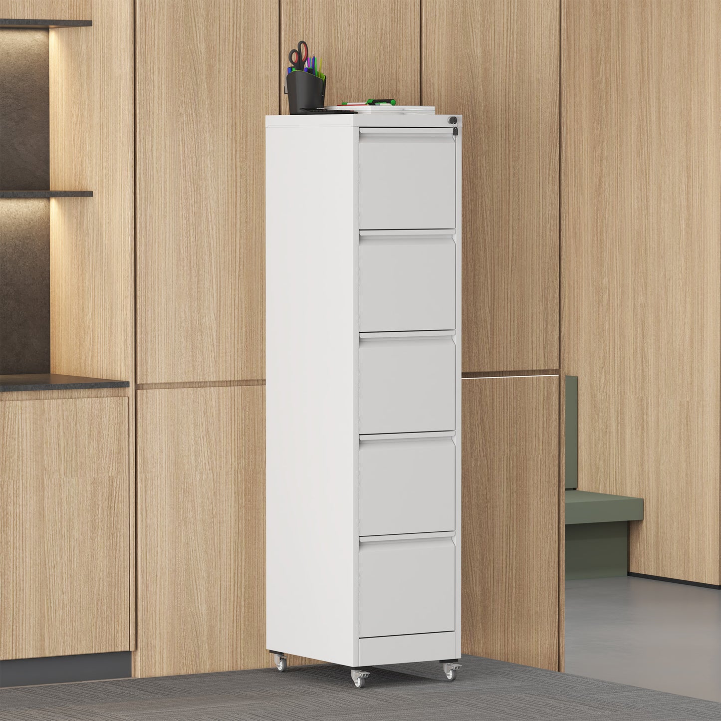 VIYET 64"H 5-Drawer Metal Vertical File Cabinet with Lock & Wheels,Heavy-Duty Storage for Home Office, Fits A4/Letter/Legal (Assembly Required)