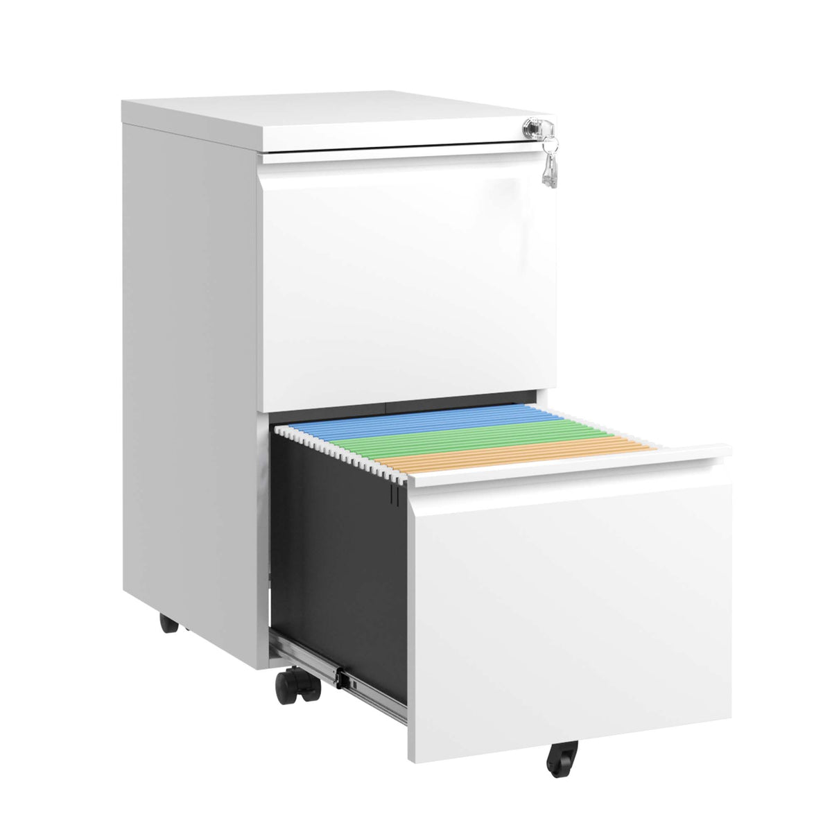 VIYET 2 Drawer Mobile File Cabinet, Rolling Filing Cabinet with Lock, 5 Casters, Fully Assembled, Fits Legal, Letter & A4 Files