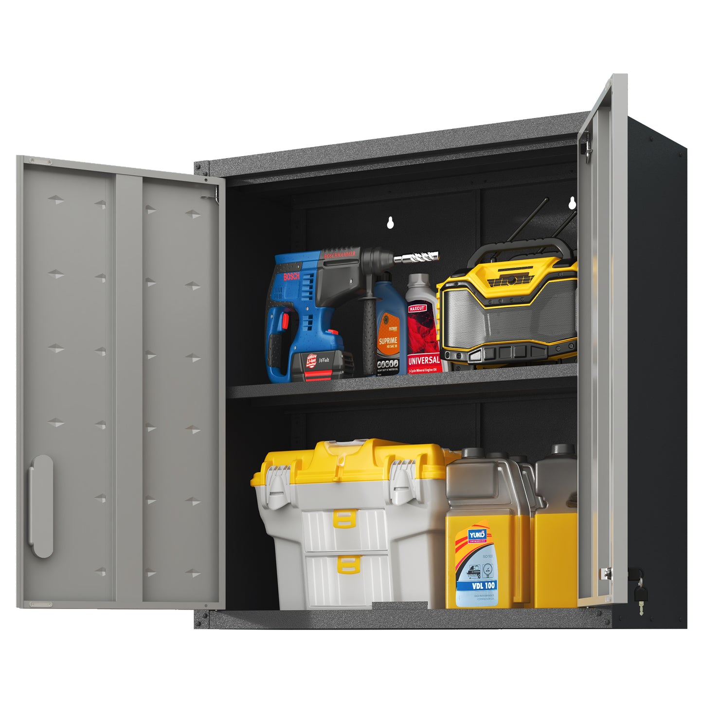 VIYET 30"H Wall-Mounted Metal Tool Storage Cabinet,2 Locking Doors,1 Adjustable Shelf&1 Open Drawer, for Garage/Office/Warehouse, Assembly Required