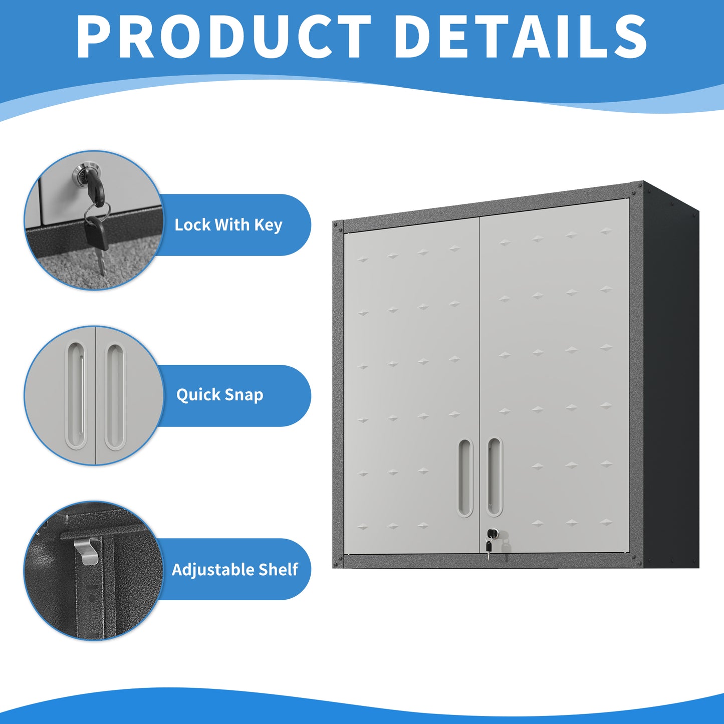 VIYET 30"H Wall-Mounted Metal Tool Storage Cabinet,2 Locking Doors,1 Adjustable Shelf&1 Open Drawer, for Garage/Office/Warehouse, Assembly Required