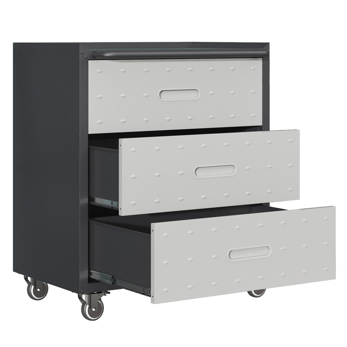 VIYET 35"H 3-Drawer Heavy-Duty Steel Storage Cabinet, Lockable Wheels,200LBS Capacity, Garage/Office/Home, Black+Gray
