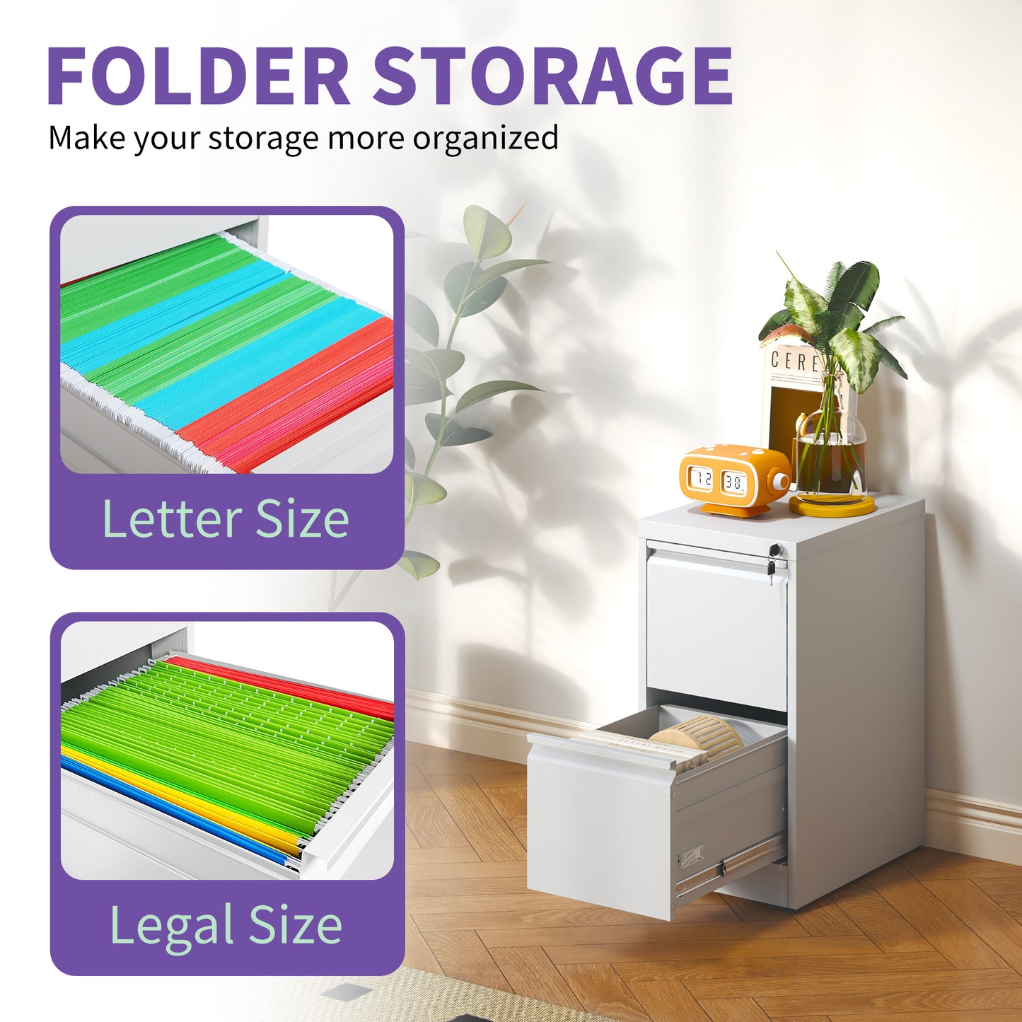 VIYET 28"H 2-Drawer Metal Vertical File Cabinet with Lock,Steel Filing Cabinet for Home Office, Fits A4/Legal/Letter Size