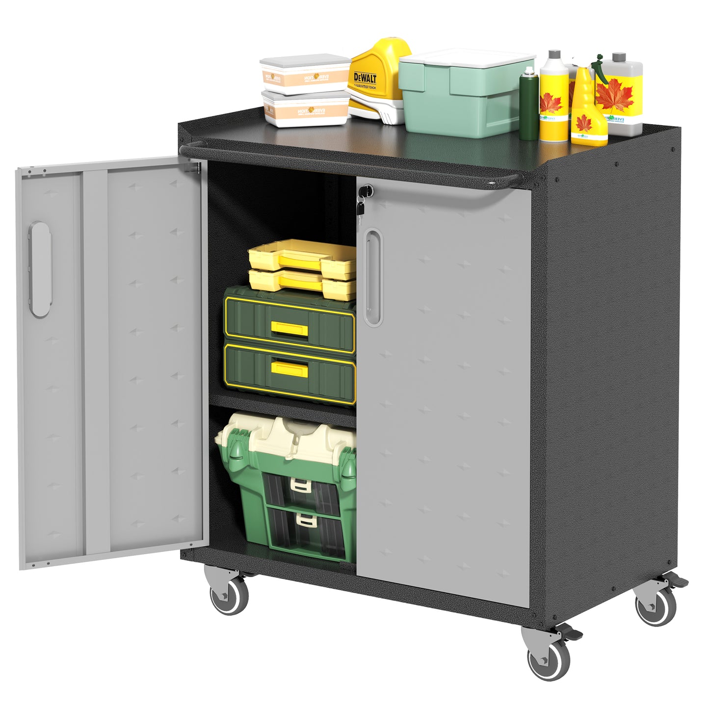 VIYET 31"H Heavy-Duty Mobile Steel Cabinet,Lockable (2 Keys)+Adjustable Shelf,360° Silent Casters, DIY Worktop, Garage/Home/Office/Kitchen