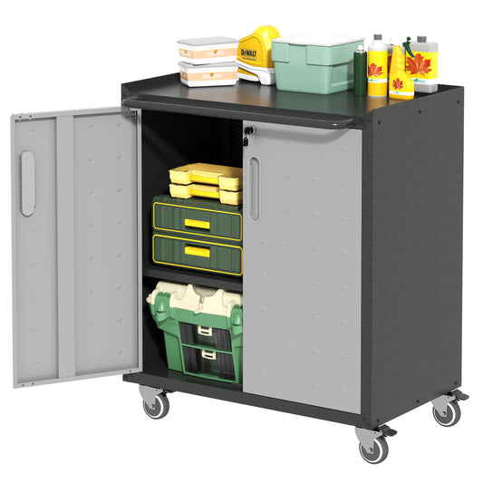 VIYET 31" Rolling Metal Storage Cabinet with Locking Doors, Adjustable Shelf & Lockable Wheels, Heavy Duty Steel Utility Cabinet