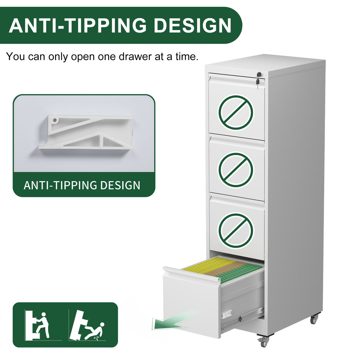 VIYET 4 Drawer Vertical File Cabinet, Metal Locking Filing Cabinet with Wheels, Legal & Letter File Storage, Anti-Tip Office Cabinet