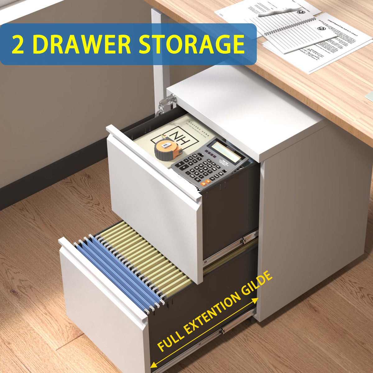VIYET 2 Drawer Mobile File Cabinet, Rolling Filing Cabinet with Lock, 5 Casters, Fully Assembled, Fits Legal, Letter & A4 Files