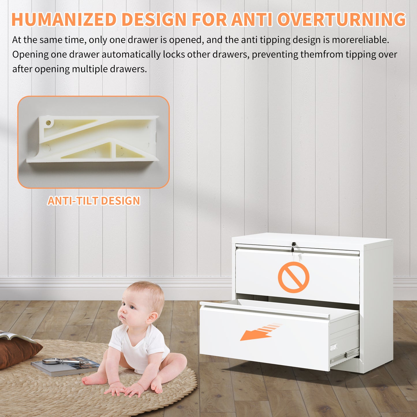 VIYET Locking Lateral File Cabinet, Heavy Duty Steel Filing Cabinet for Home Office, Silent Full Extension Drawers, Fits Letter, Legal & A4 Files