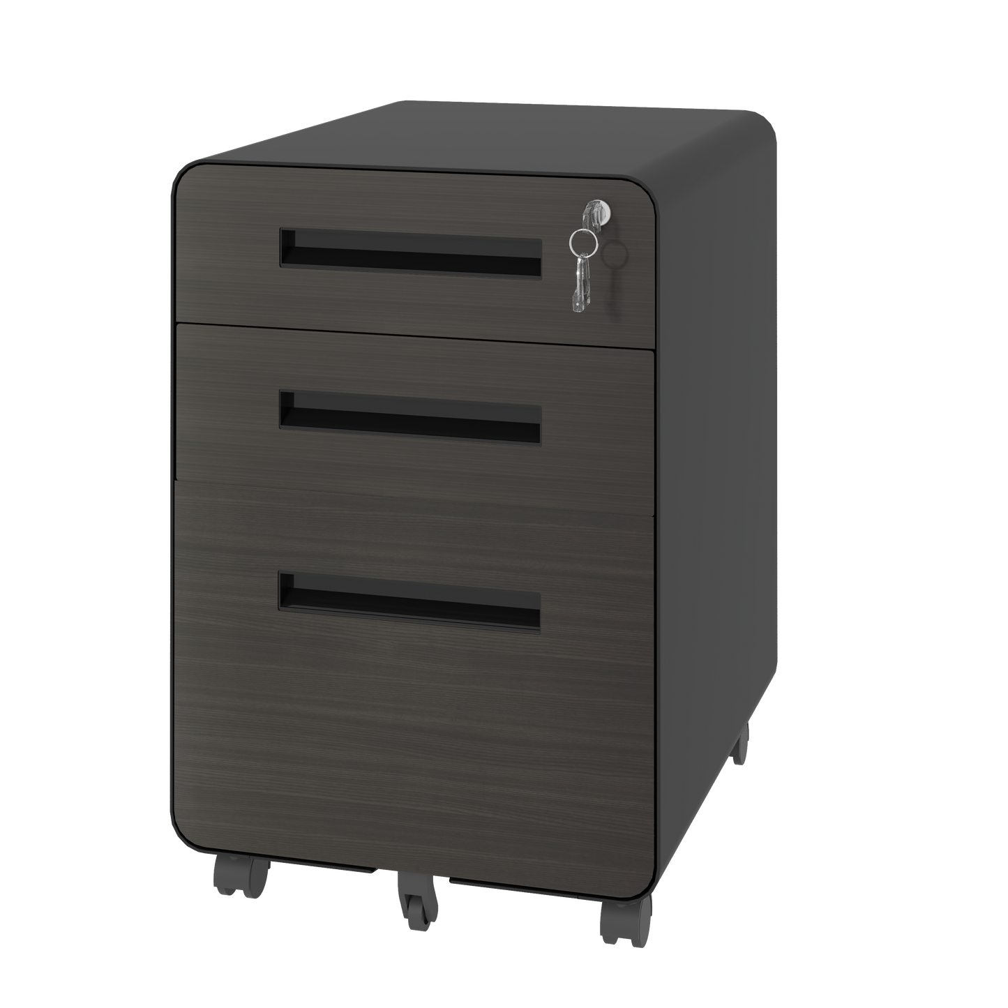 VIYET 23" 3-Drawer Mobile File Cabinet, Black Cold-Rolled Steel Lockable Under-Desk Cabinet (5-Wheel Anti-Tilting for A4/Legal/Letter Files)