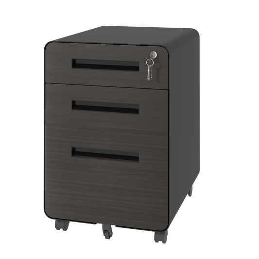 VIYET 23" 3-Drawer Mobile File Cabinet, Black Cold-Rolled Steel Lockable Under-Desk Cabinet (5-Wheel Anti-Tilting for A4/Legal/Letter Files)