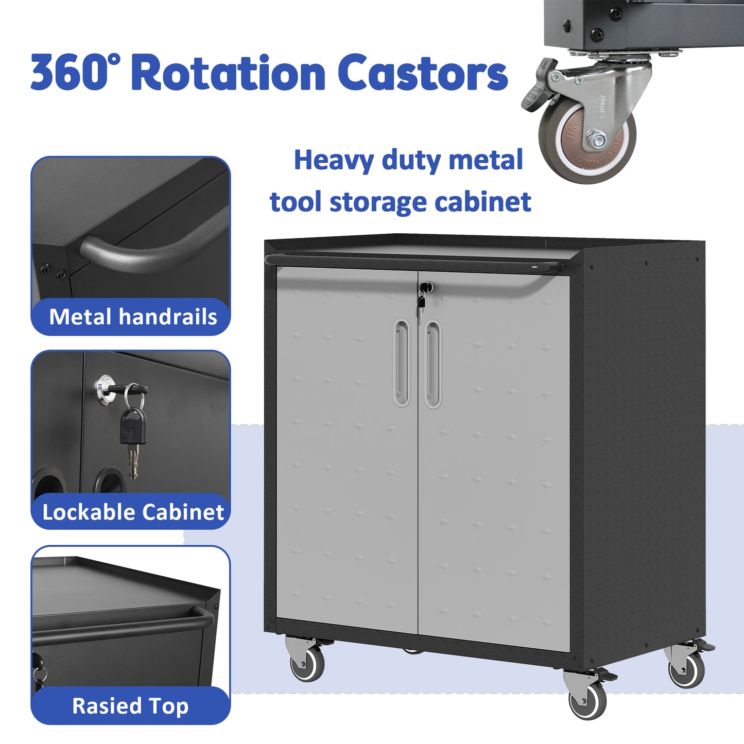 VIYET 31"H Heavy-Duty Mobile Steel Cabinet,Lockable (2 Keys)+Adjustable Shelf,360° Silent Casters, DIY Worktop, Garage/Home/Office/Kitchen