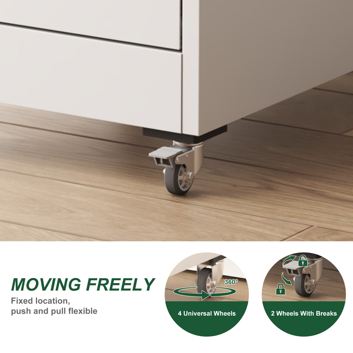 VIYET 4 Drawer Vertical File Cabinet, Metal Locking Filing Cabinet with Wheels, Legal & Letter File Storage, Anti-Tip Office Cabinet