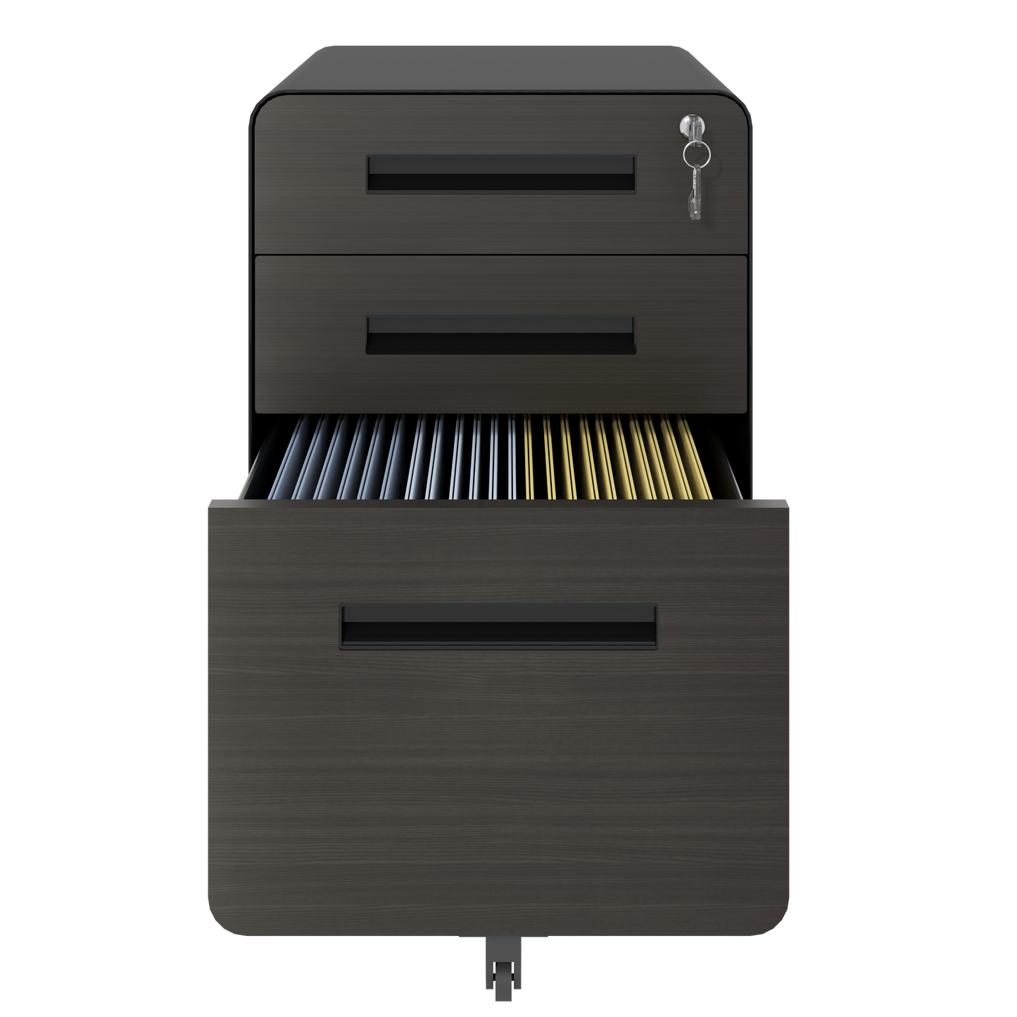 VIYET 23" 3-Drawer Mobile File Cabinet, Black Cold-Rolled Steel Lockable Under-Desk Cabinet (5-Wheel Anti-Tilting for A4/Legal/Letter Files)