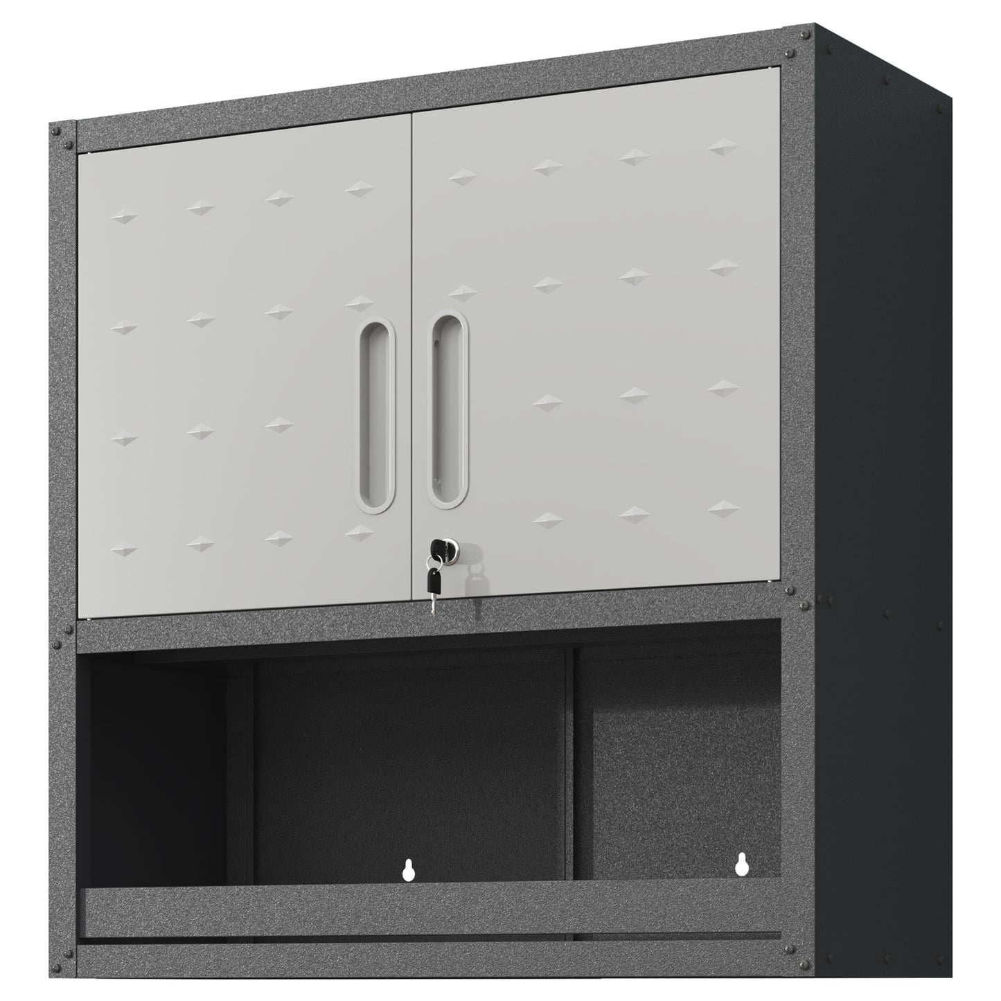 VIYET 30"H Wall-Mounted Steel Cabinet, Locking Doors, Open Drawer & Adjustable Shelf, Rust-Resistant Cold-Rolled Steel, Garage/Office/Warehouse/Home/School