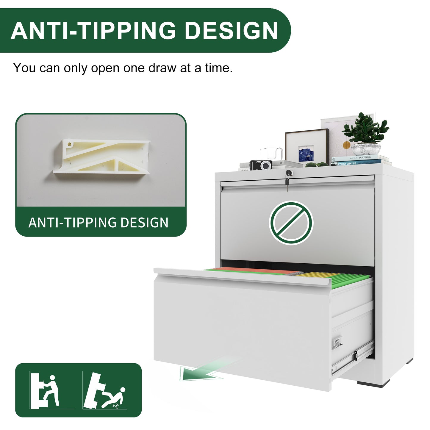 VIYET Locking 2 Drawer Lateral File Cabinet, Steel Filing Cabinet for Home Office, Fits Letter, Legal & A4 Files