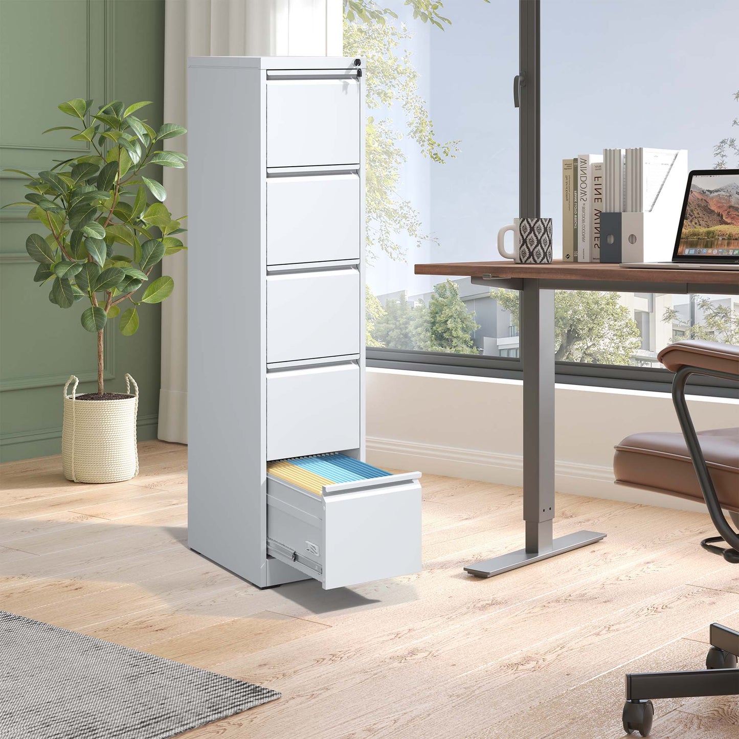VIYET 64" 5-Drawer Metal Vertical File Cabinet with Lock, Tall Filing Cabinet for Home Office, Fits Letter, Legal & A4 Files