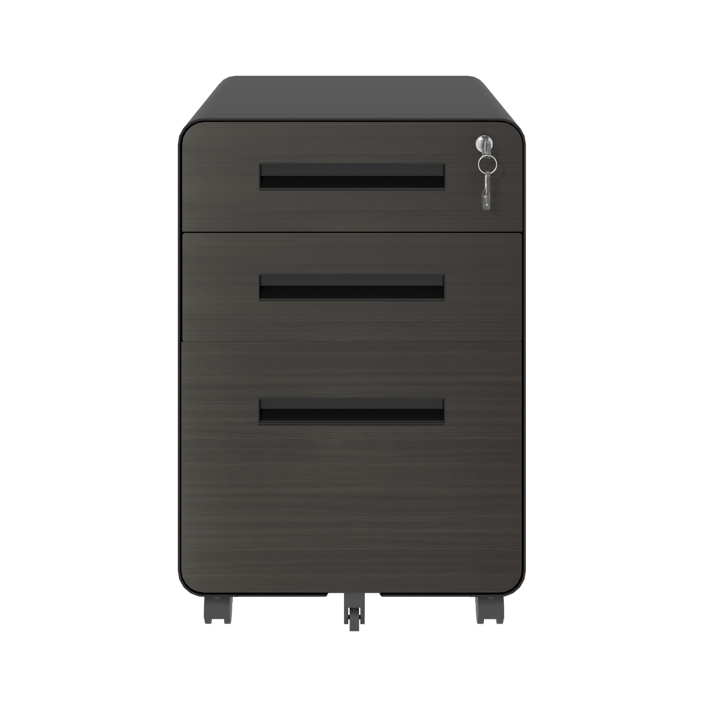 VIYET 23" 3-Drawer Mobile File Cabinet, Black Cold-Rolled Steel Lockable Under-Desk Cabinet (5-Wheel Anti-Tilting for A4/Legal/Letter Files)