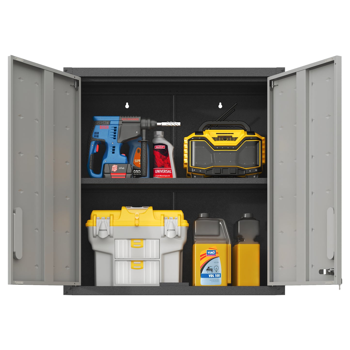 VIYET 30"H Wall-Mounted Metal Tool Storage Cabinet,2 Locking Doors,1 Adjustable Shelf&1 Open Drawer, for Garage/Office/Warehouse, Assembly Required