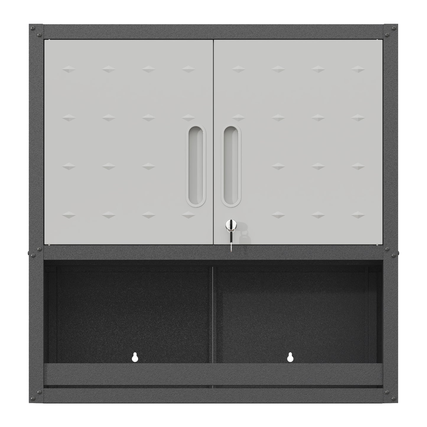 VIYET 30"H Wall-Mounted Steel Cabinet, Locking Doors, Open Drawer & Adjustable Shelf, Rust-Resistant Cold-Rolled Steel, Garage/Office/Warehouse/Home/School