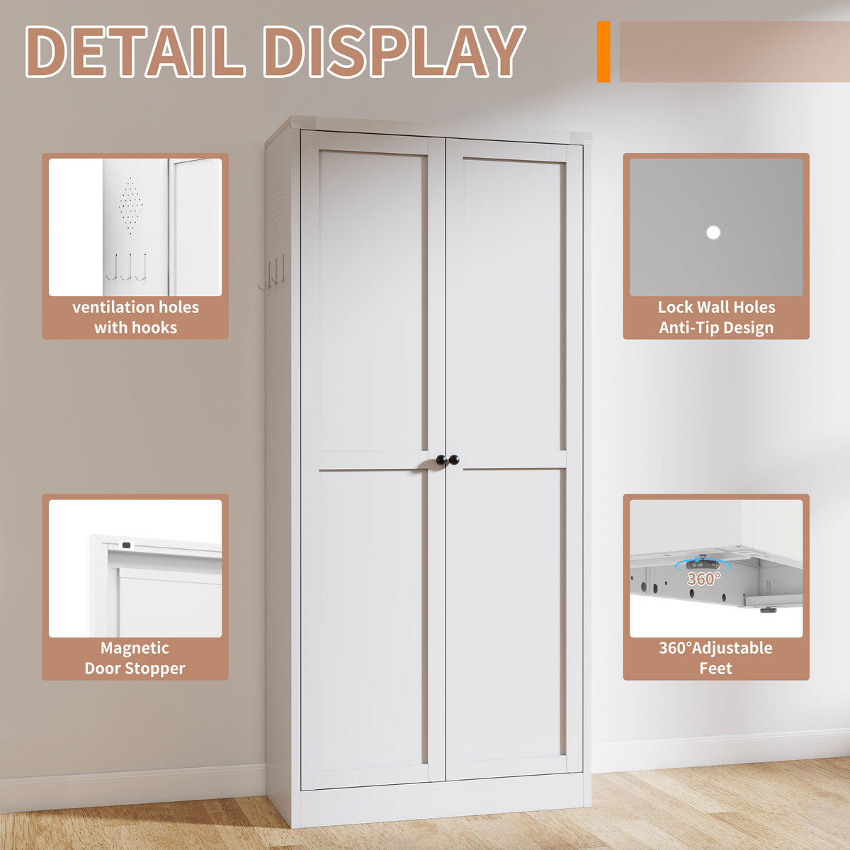 VIYET 61" Metal Pantry Cabinet, 4 Adjustable Shelves, Freestanding Kitchen Storage Cabinet, Slim Food Organizer for Kitchen, Dining Room