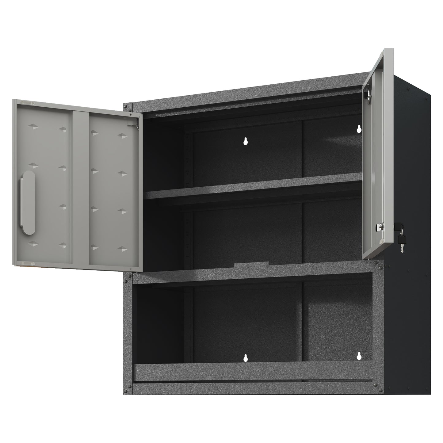 VIYET 30"H Wall-Mounted Steel Cabinet, Locking Doors, Open Drawer & Adjustable Shelf, Rust-Resistant Cold-Rolled Steel, Garage/Office/Warehouse/Home/School