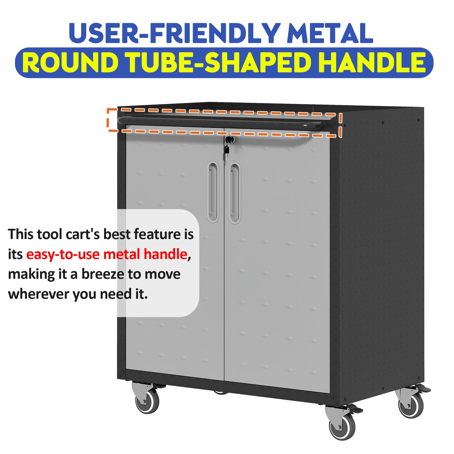 VIYET 31"H Heavy-Duty Mobile Steel Cabinet,Lockable (2 Keys)+Adjustable Shelf,360° Silent Casters, DIY Worktop, Garage/Home/Office/Kitchen