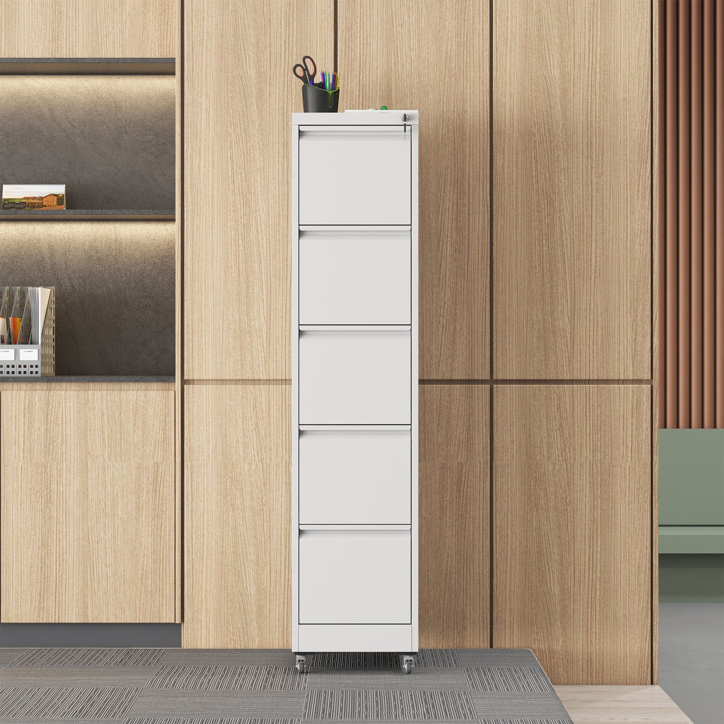 VIYET 64"H 5-Drawer Metal Vertical File Cabinet with Lock & Wheels,Heavy-Duty Storage for Home Office, Fits A4/Letter/Legal (Assembly Required)