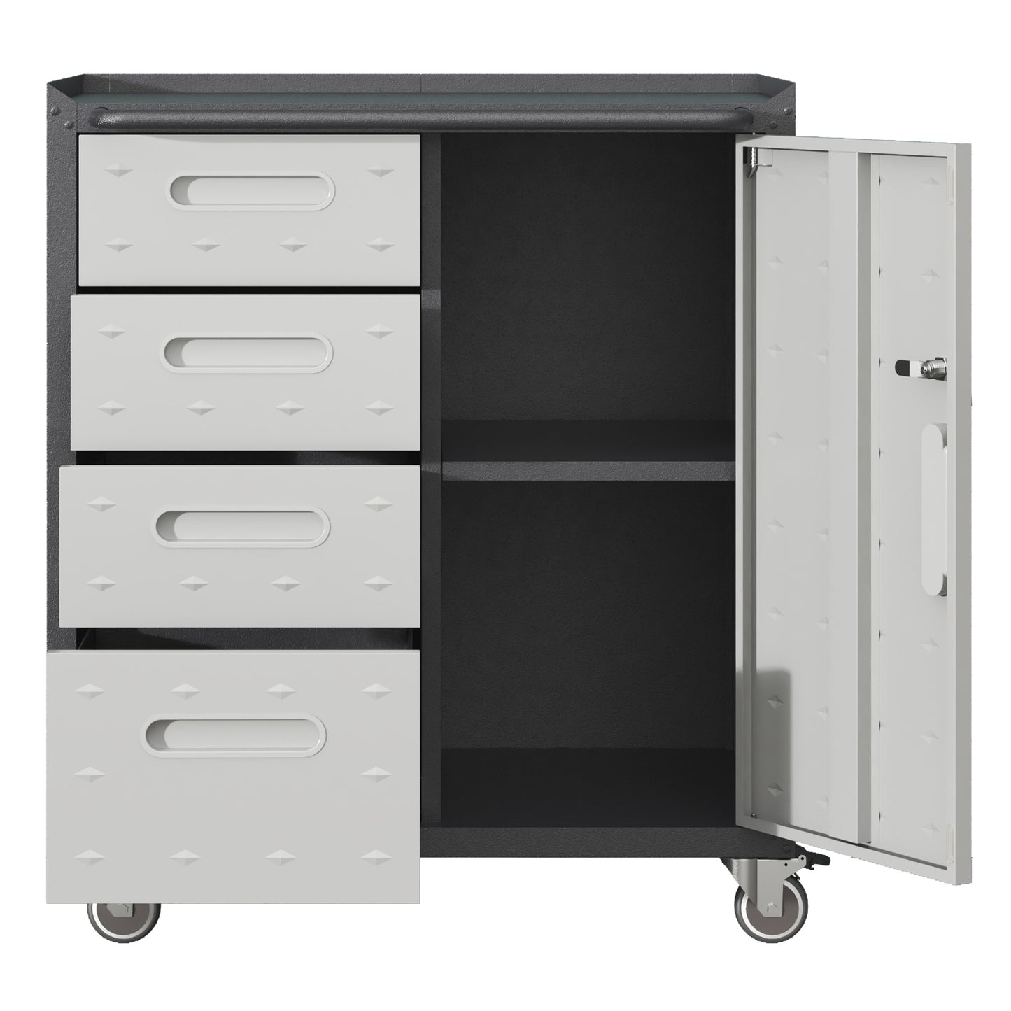 VIYET 35"H Heavy-Duty Steel Tool Cabinet with Wheels - 4 Drawers + 1 Lockable Compartment (Adjustable Shelf), 200LBS Capacity, Mobile Organizer for Garage/Home/Office/Warehouse, Black+Gray