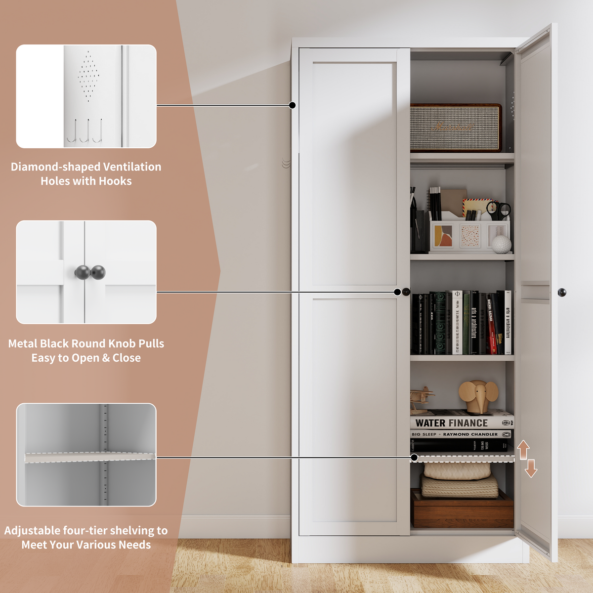 VIYET 61" Metal Pantry Cabinet, 4 Adjustable Shelves, Freestanding Kitchen Storage Cabinet, Slim Food Organizer for Kitchen, Dining Room