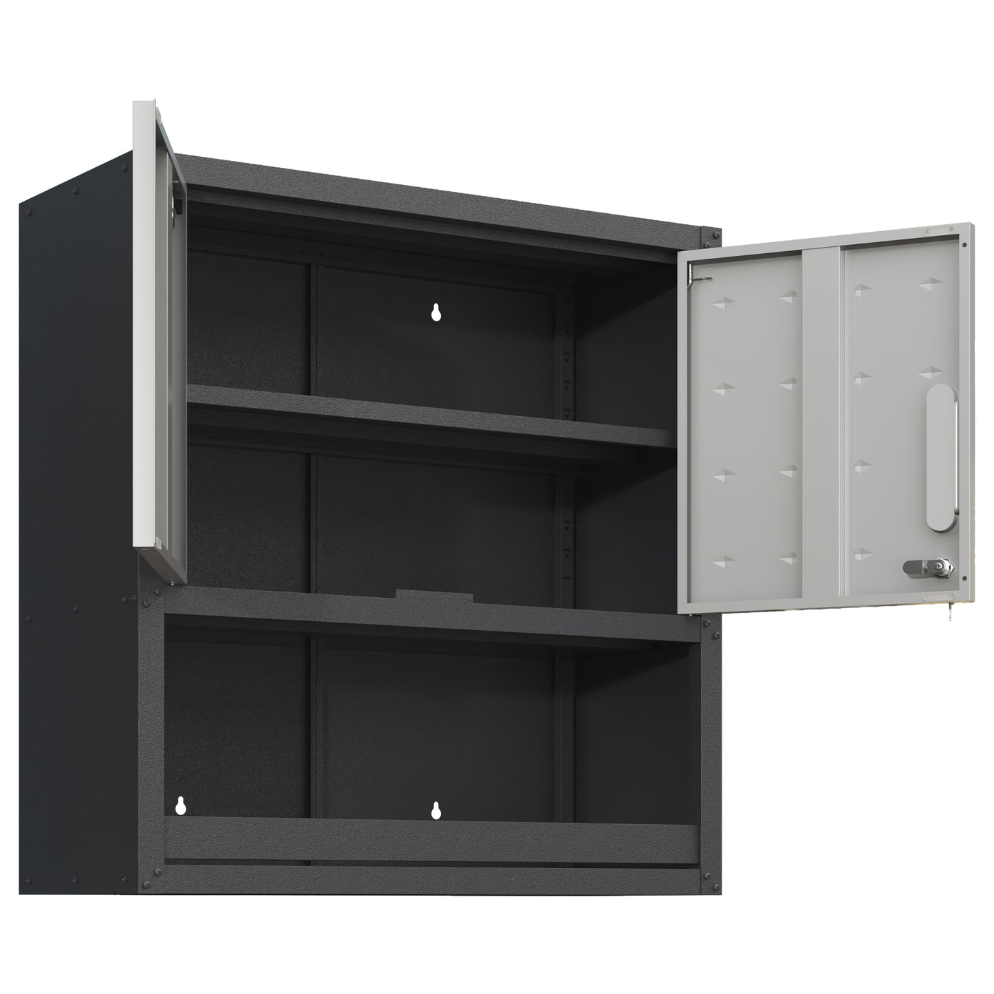 VIYET 30"H Wall-Mounted Steel Cabinet, Locking Doors, Open Drawer & Adjustable Shelf, Rust-Resistant Cold-Rolled Steel, Garage/Office/Warehouse/Home/School